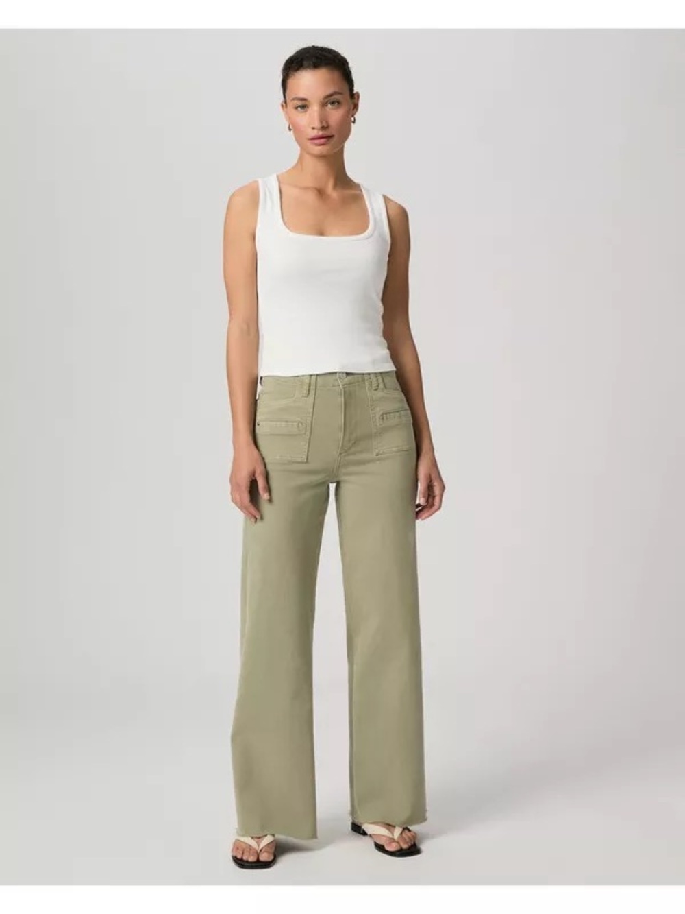 PAIGE Olive Green Wide Leg Utility Jeans